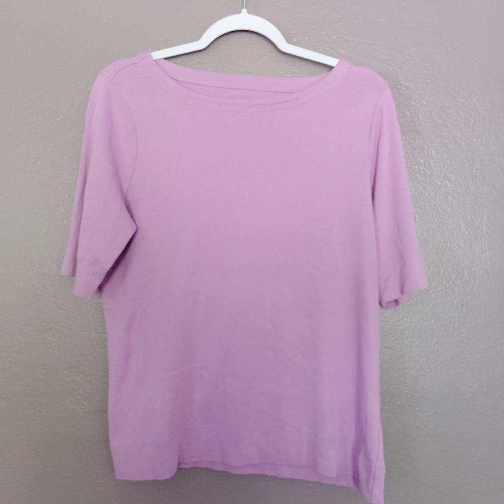Chicos Size 2 Lilac Pima Cotton Shirt 3/4 Sleeve Casual Everyday Basic